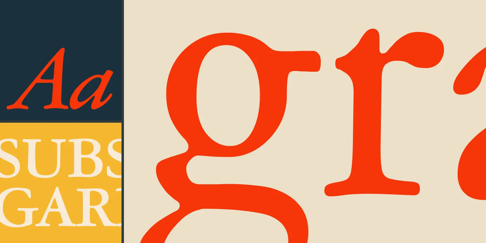 Garamond font by American Type Founders Collection — a large white lowercase letter G with serifs, and the words ATF Garamond in small black serif letters