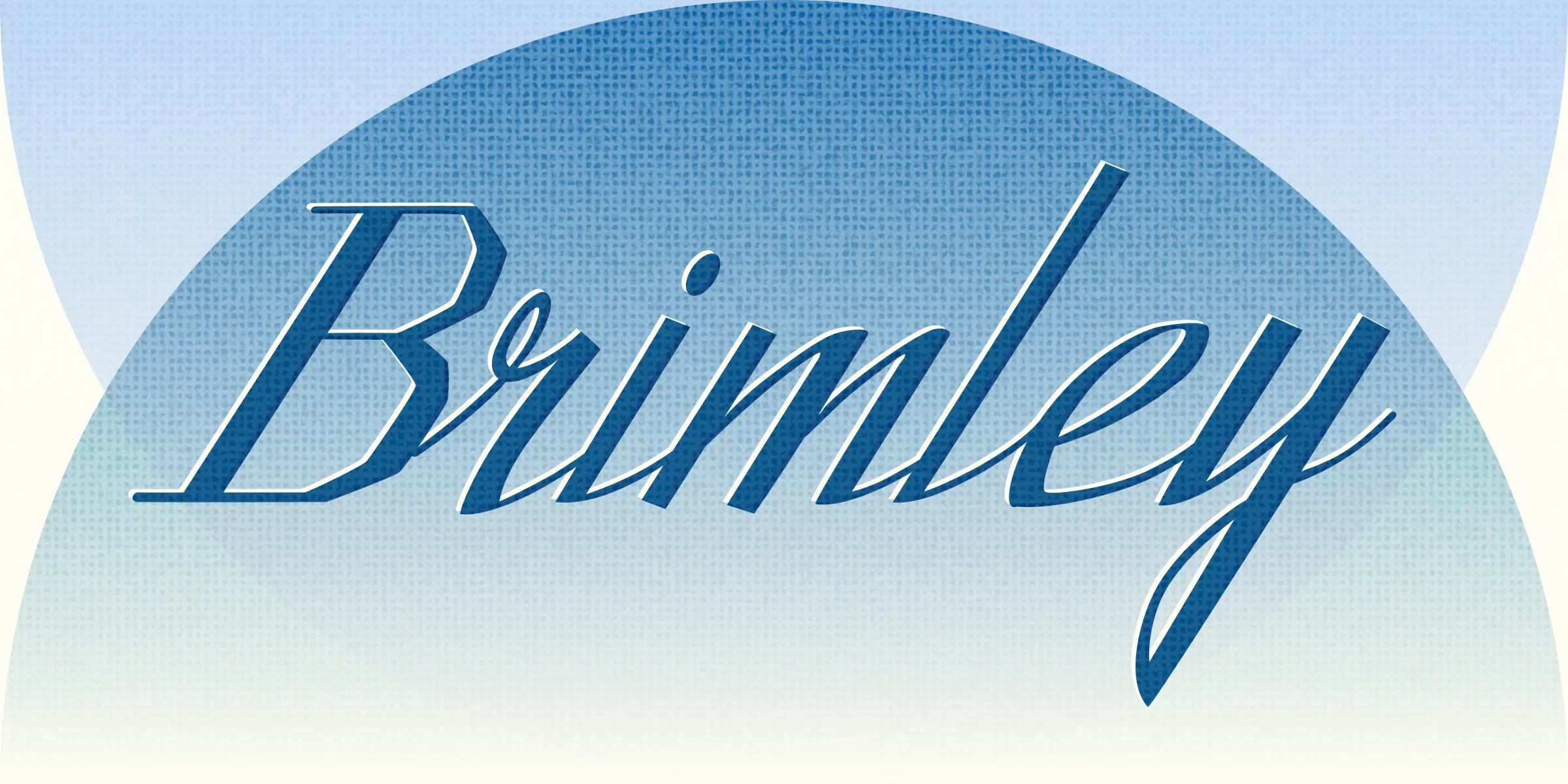 Brimley font by Chank Co — the word “Brimley” in a connected script, italic, high-contrast letterform with a white outline, on a blue gradient background