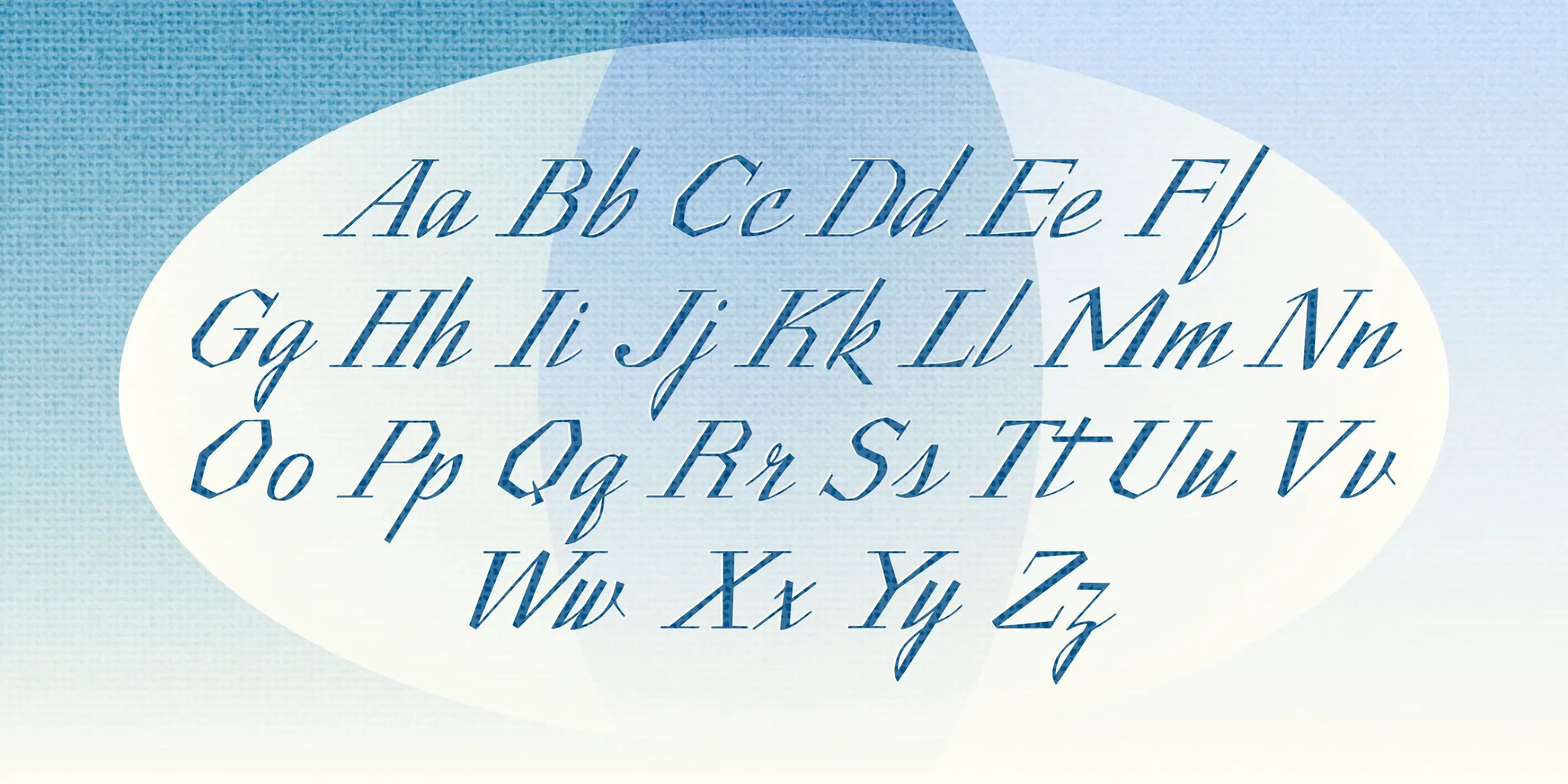 Brimley font by Chank Co — the complete Latin alphabet in pairs of uppercase and lowercase italic script letters.