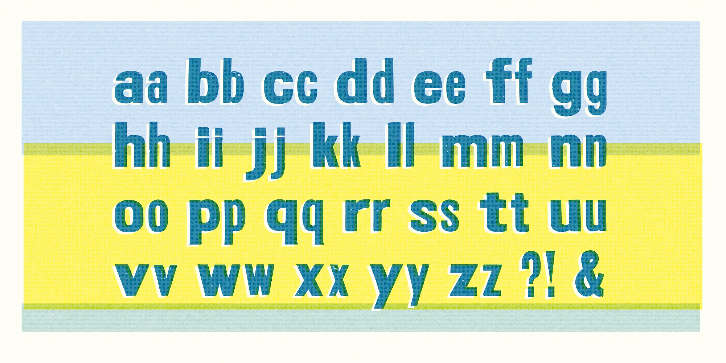 Gideon font by Chank Co — the lowercase alphabet in a sans-serif letterpress style, with a question mark, exclamation point, and ampersand.