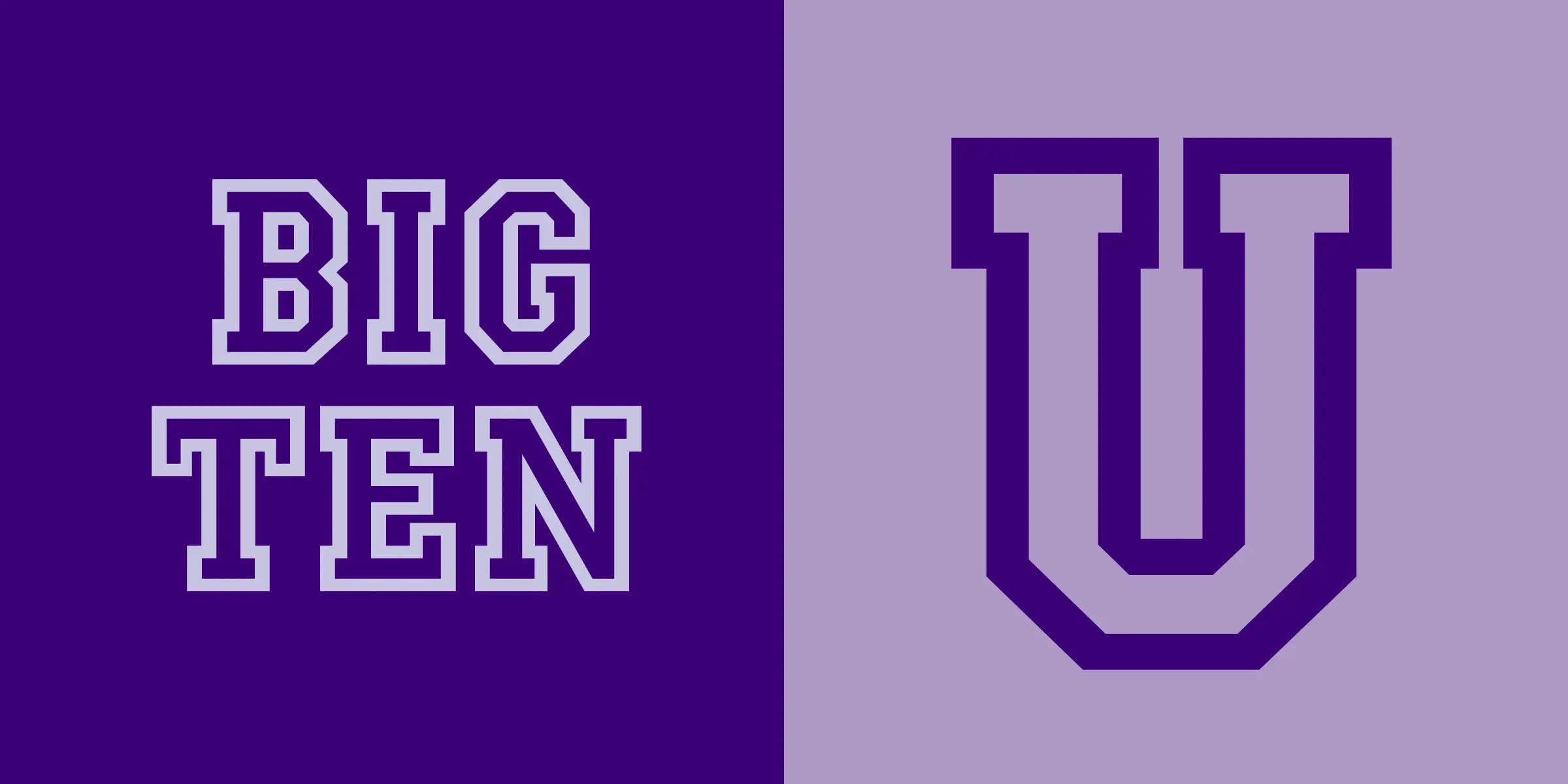 Campus font by Mecanorma Collection — the words “BIG TEN” in a light outline athletic block style, and a large outlined letter U in a similar style