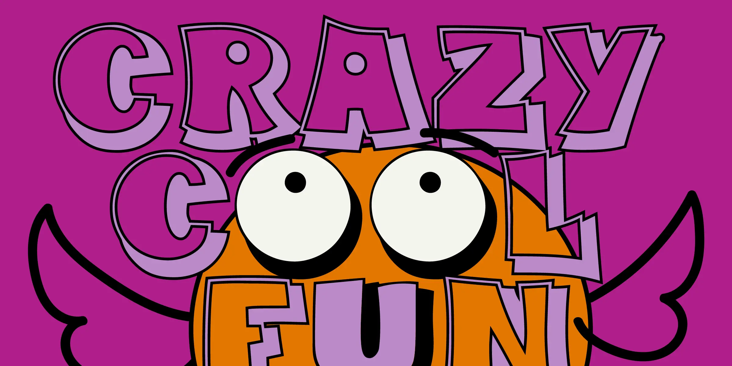 Fumo Dropshadow font by Mecanorma Collection — the words “CRAZY COOL FUN” in a cartoonish, graffiti-like sans-serif, with two large cartoon eyes between “COOL” and “FUN”