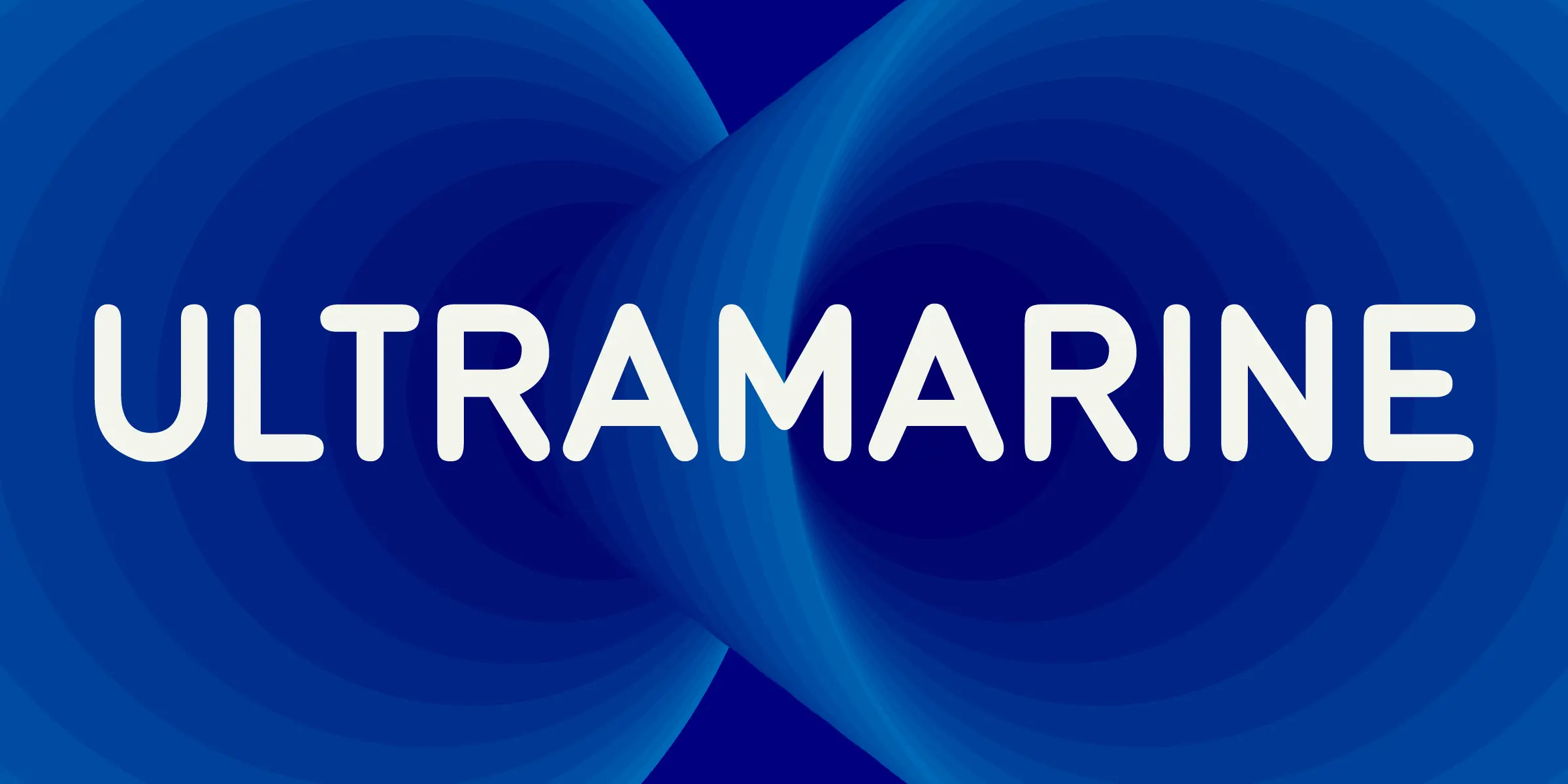 Normalise Din font by Mecanorma Collection — the word “ULTRAMARINE” in upright sans-serif letters with rounded terminals, set against a background of swirling blue concentric shapes