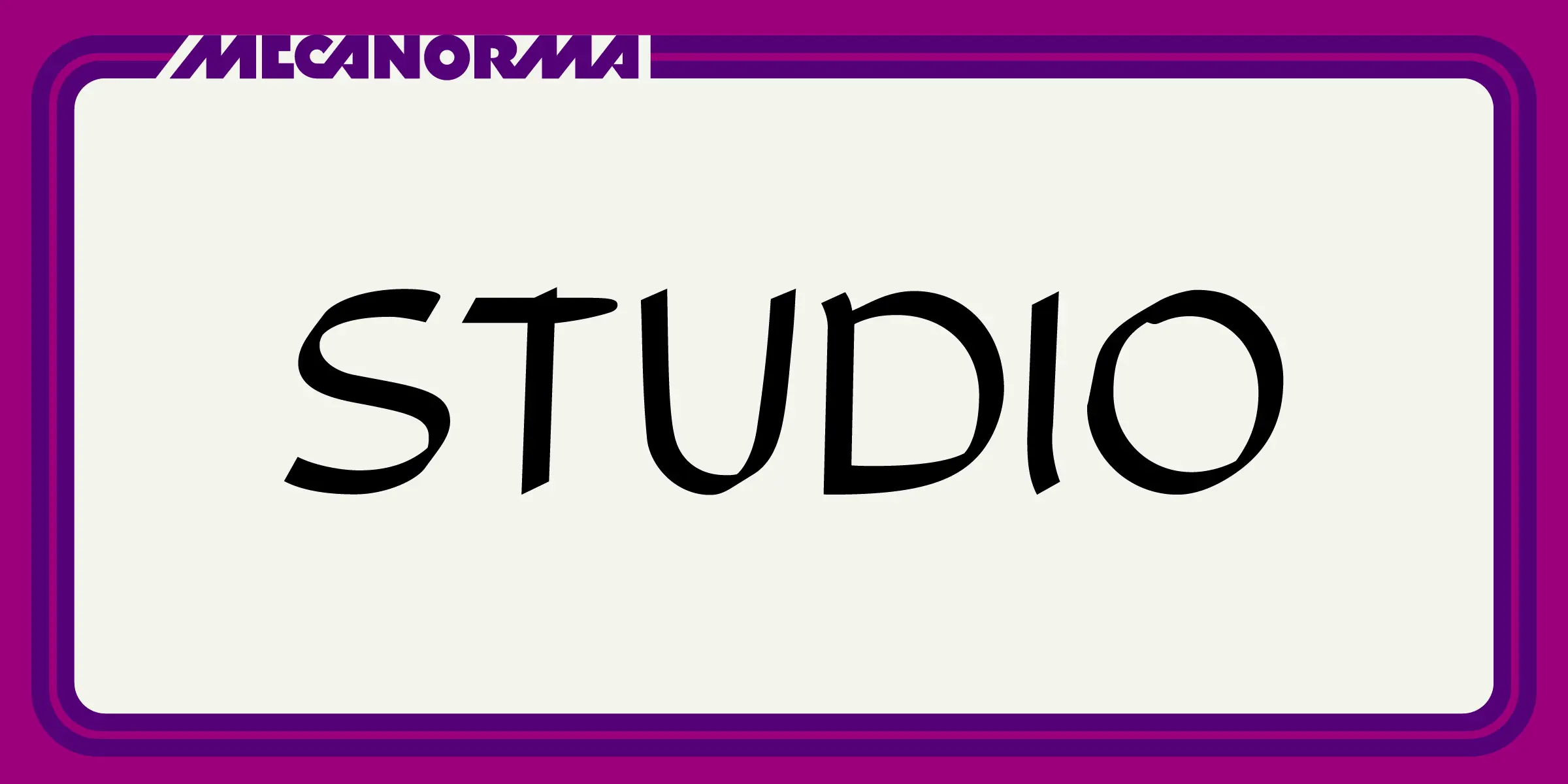 Studio font by Mecanorma Collection — the word STUDIO in a casual, upright, sans-serif style, with the word MECANORMA in a condensed, sans-serif style above it