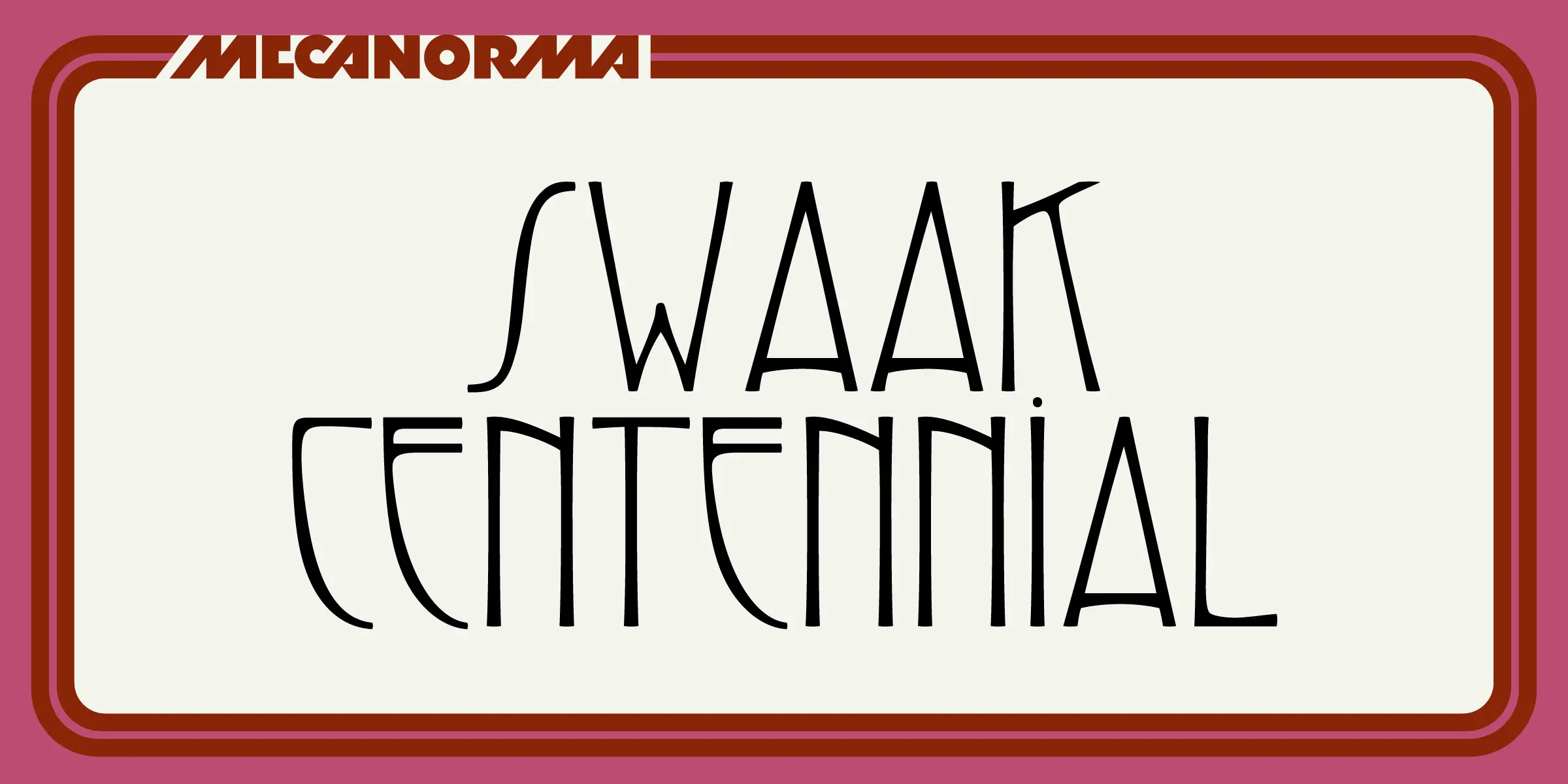 Swaak Centennial font by Mecanorma Collection — the word MECANORMA in a slanted sans-serif, and the words SWAAN CENTENNIAL in a decorative sans-serif with high-contrast, curved strokes
