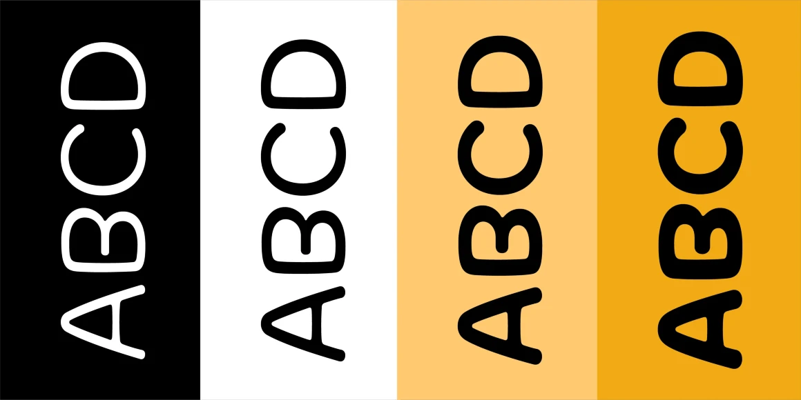 Bangersfield font by P22 Type Foundry — the letters A, B, C, and D in four different weights, from outline to bold, on alternating black, white, and orange backgrounds