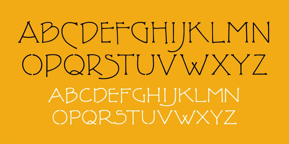 FLW Terracotta font by P22 Type Foundry — the uppercase alphabet from A to Z in a stylized, high-waisted serif typeface, shown first in black and then repeated in a smaller white version on a solid yellow background