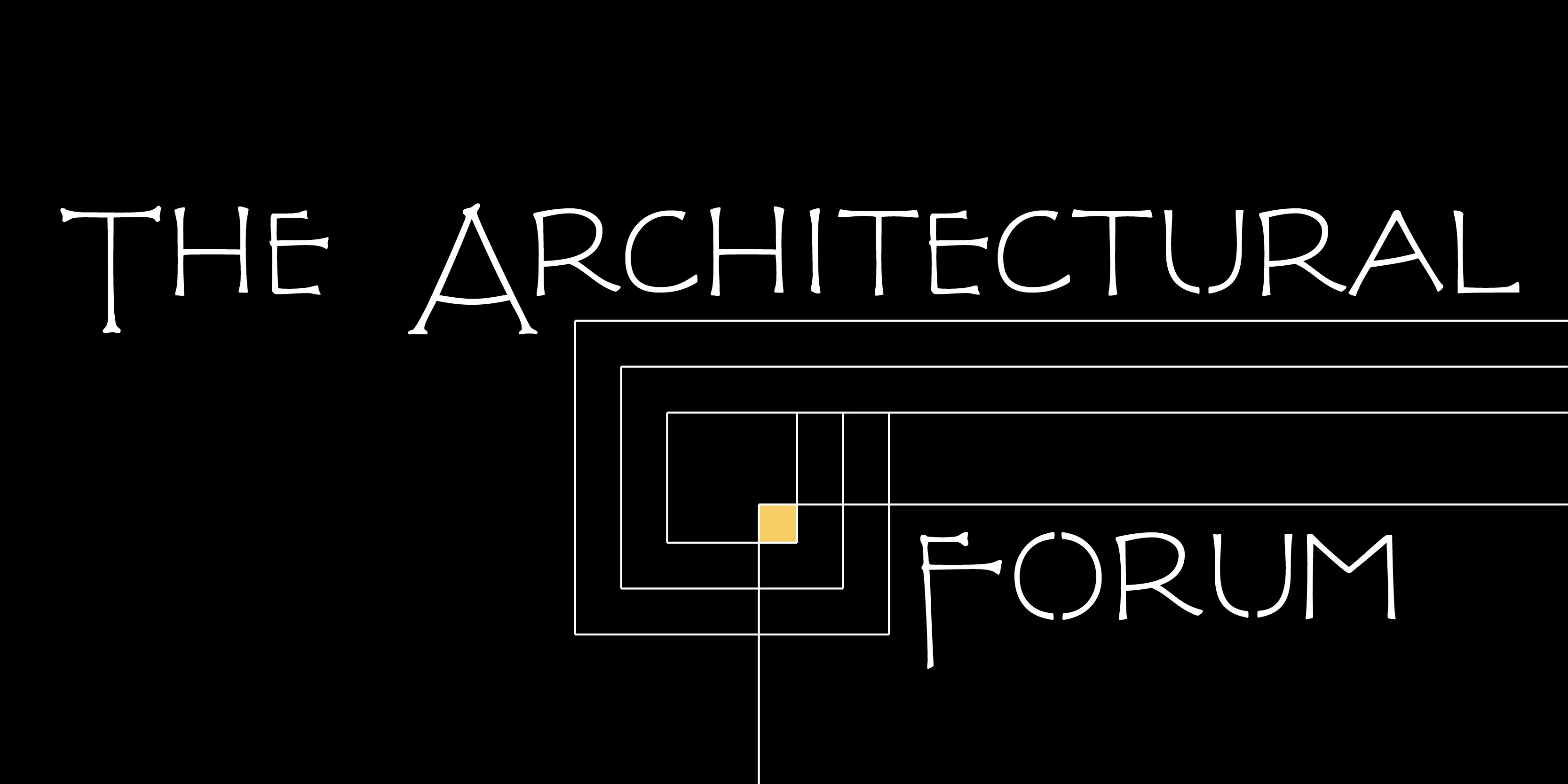 FLW Terracotta font by P22 Type Foundry — the words THE ARCHITECTURAL FORUM in a stylized, high-contrast serif typeface on a black background, integrated with a geometric pattern of thin white lines and a single small yellow square