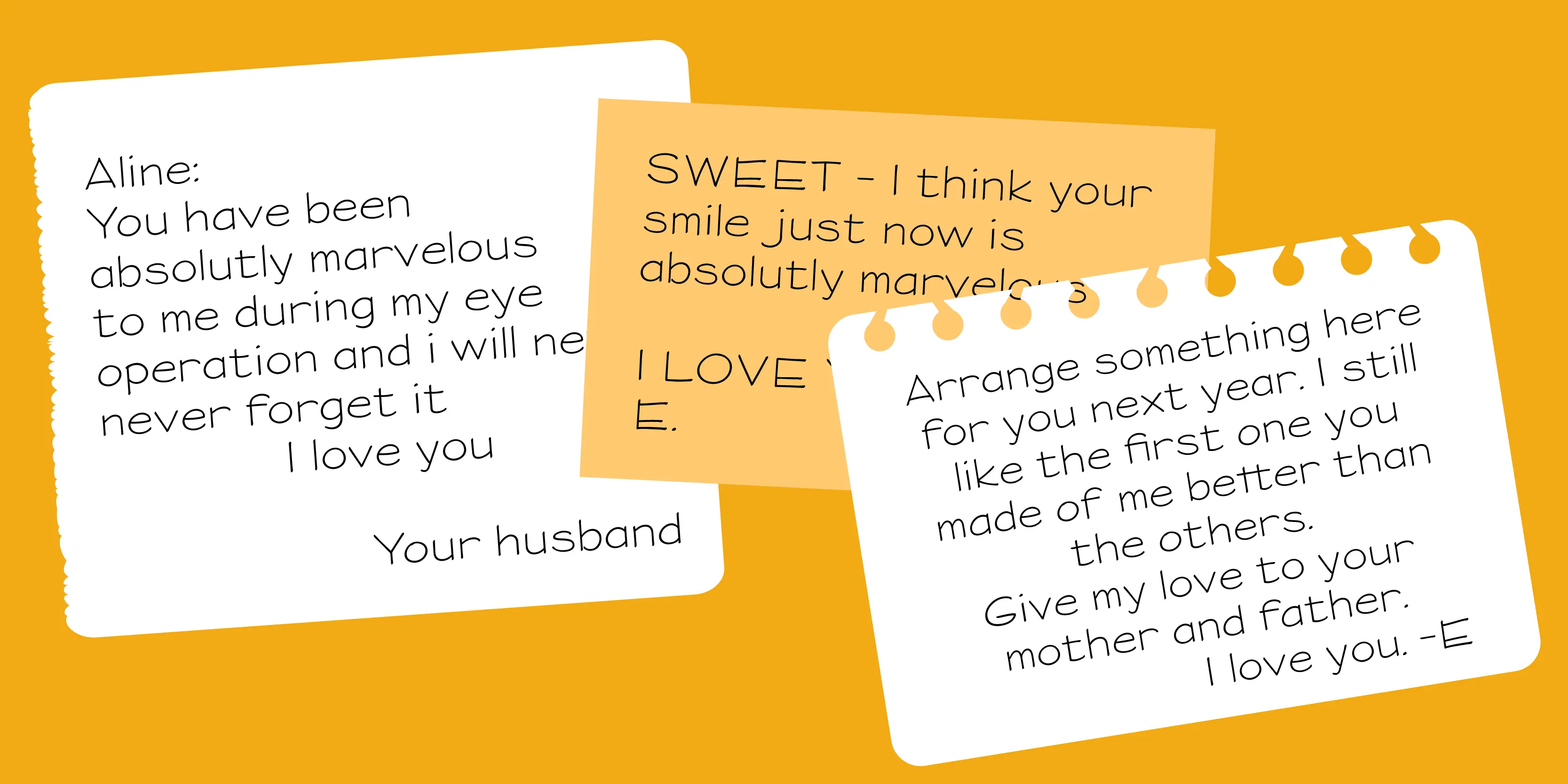 Saarinen font by P22 Type Foundry — three overlapping paper notes on a yellow background, featuring handwritten-style sans-serif text starting with Aline, SWEET, and Arrange something here