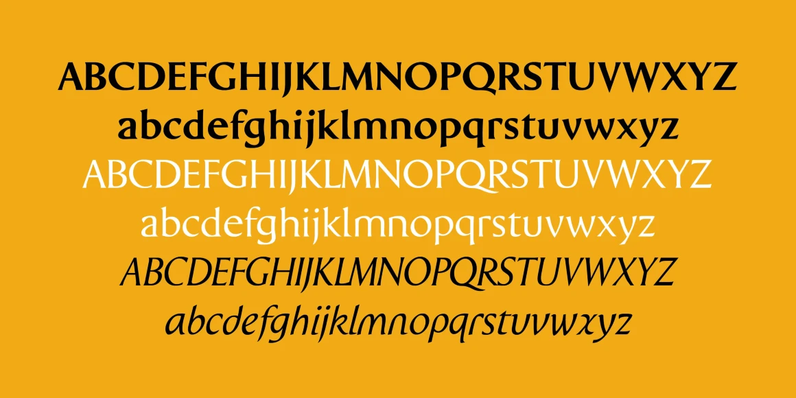 Wedge font by P22 Type Foundry — six stacked lines of the alphabet from A to Z in uppercase and lowercase, showing upright and italic serif letterforms in black and white on a solid yellow background