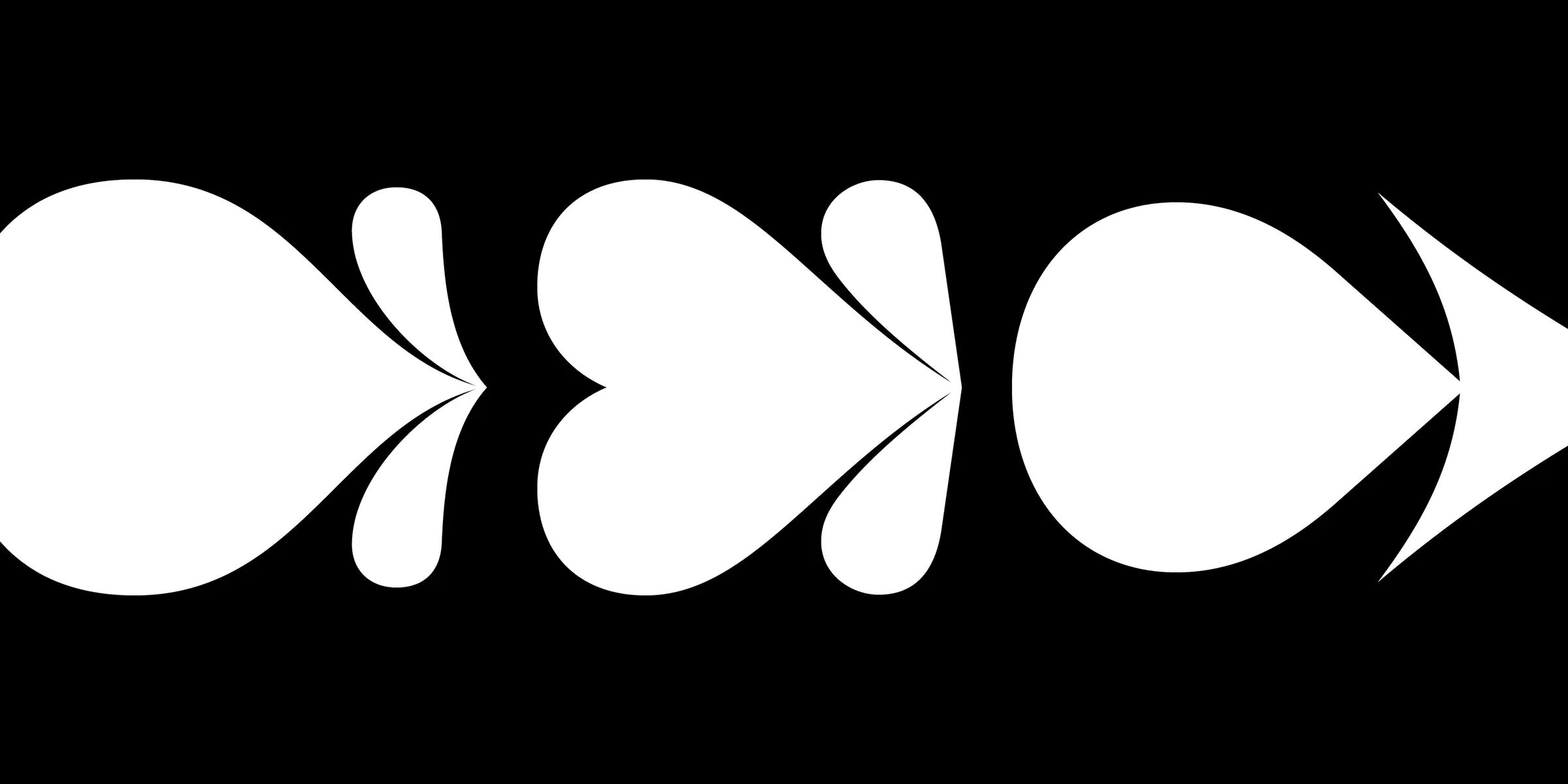 Anchor font by Process Type Foundry — a series of white abstract shapes resembling arrows or stylized leaves on a black background, pointing right