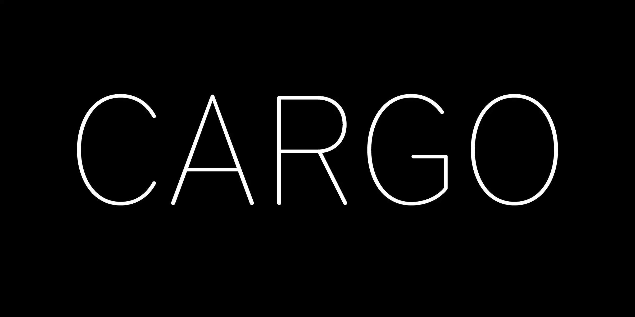 Bryant font by Process Type Foundry — the word CARGO in thin, white, upright sans-serif capital letters on a black background