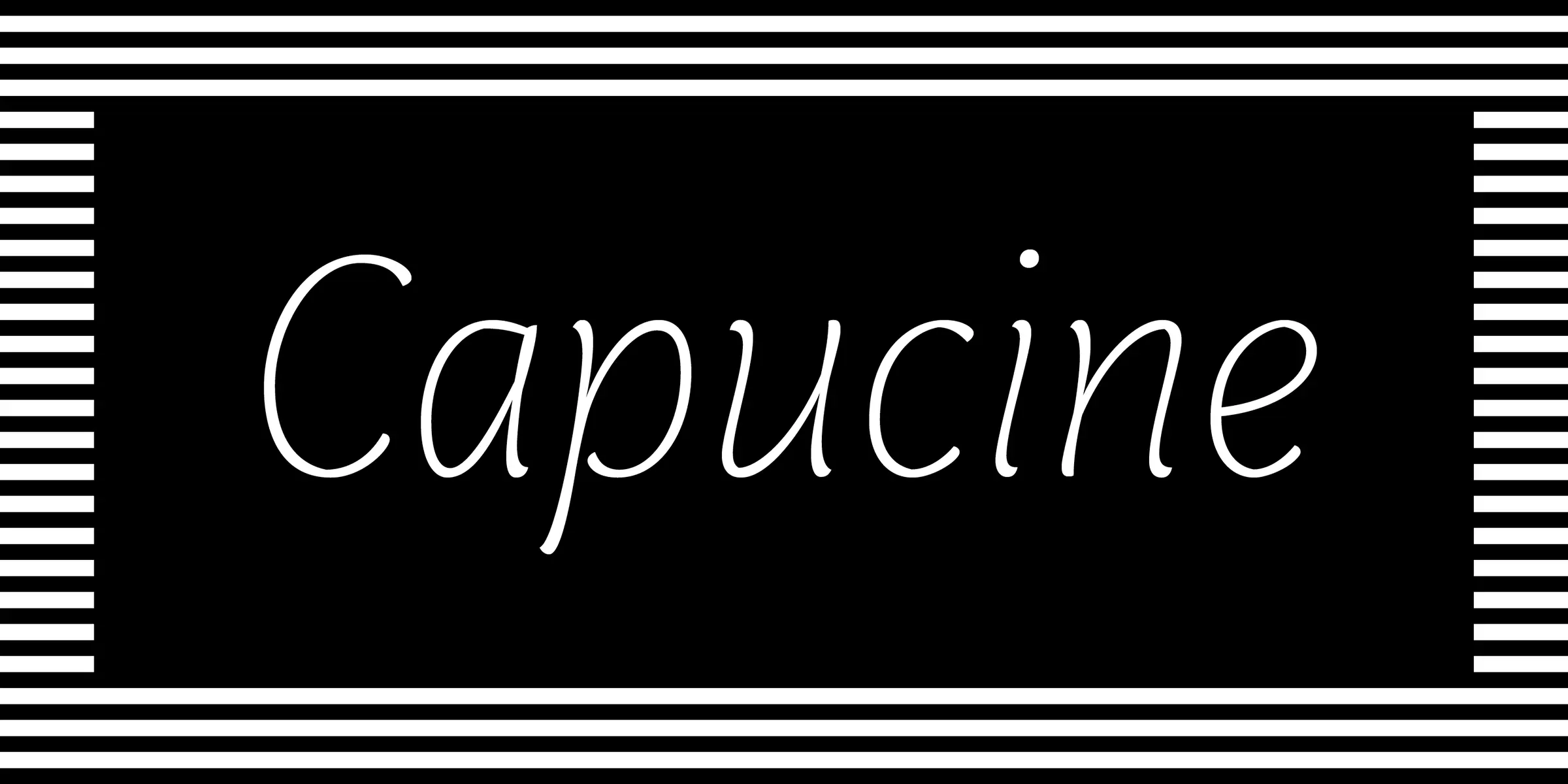 Capucine font by Process Type Foundry — the word “Capucine” in a connected script, framed by a border of thin horizontal stripes