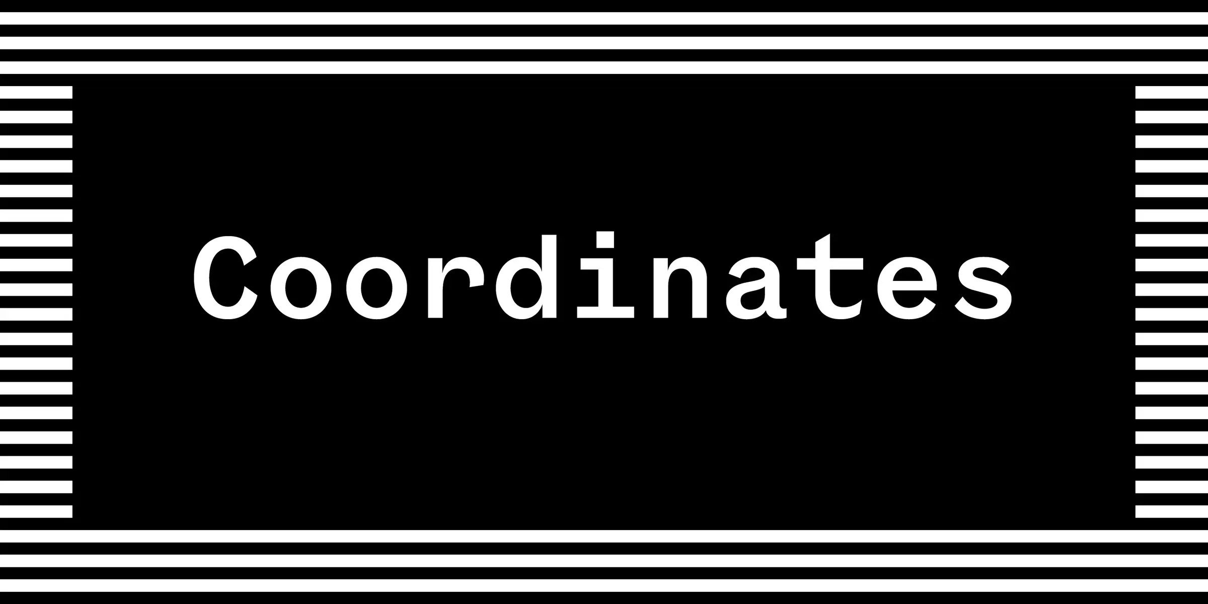 Coordinates font by Process Type Foundry — the word “Coordinates” in upright sans serif letters, framed by horizontal black and white stripes