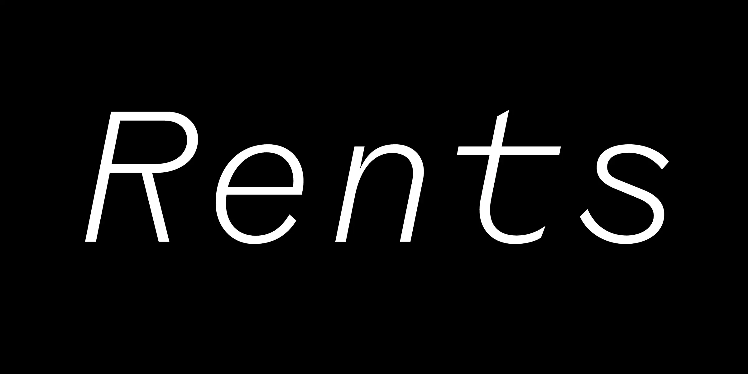 Coordinates font by Process Type Foundry — the word “Rents” in white italic sans-serif letters.