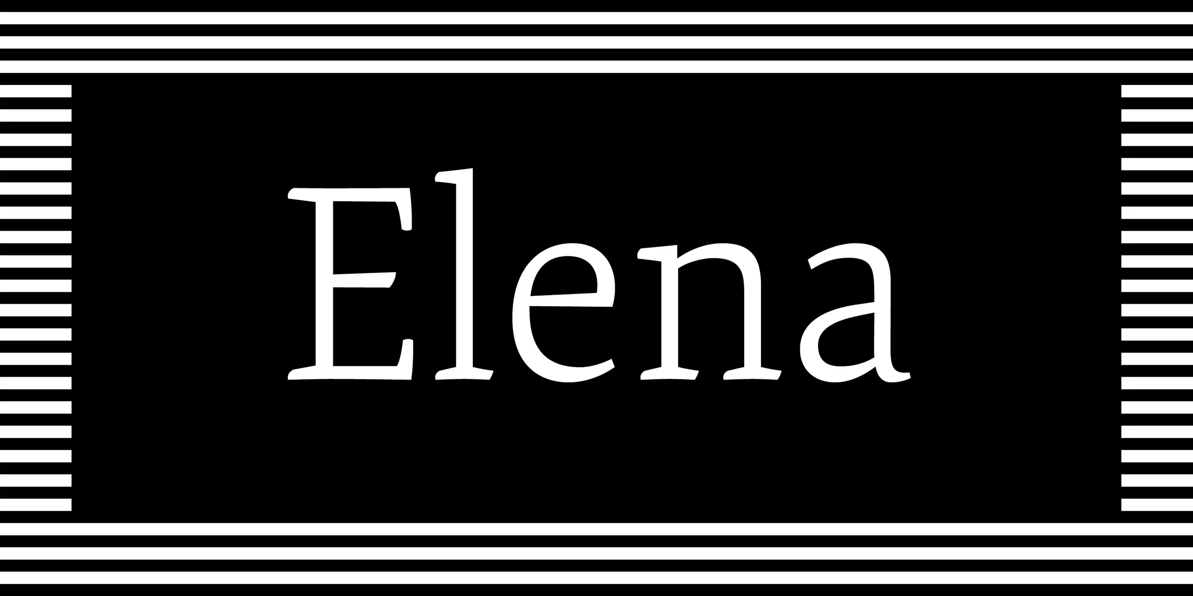 Elena font by Process Type Foundry — the word “Elena” in upright serif letters, framed by horizontal stripes on the top and bottom, and vertical stripes on the left and right