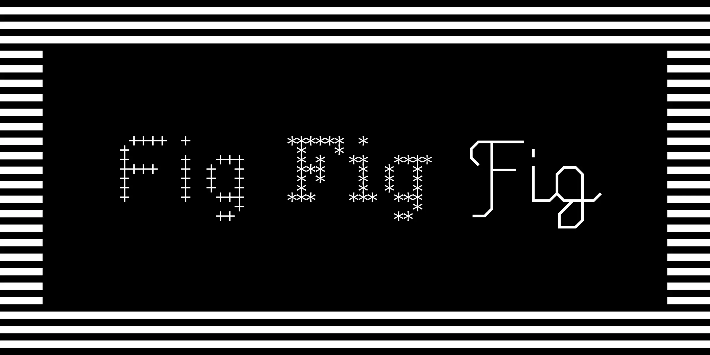 FIG font by Process Type Foundry — the word “Fig” repeated three times, rendered in three different pixelated styles: one with plus signs, one with asterisks, and one with outlines