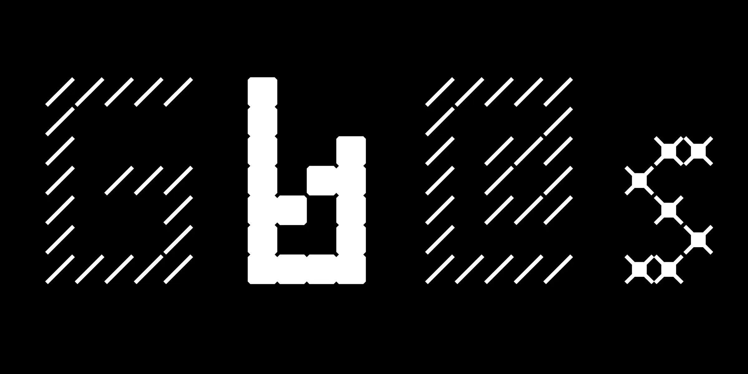 FindReplace font by Process Type Foundry — the letters S, H, and S formed from white diagonal lines, solid white blocks, and white asterisk shapes
