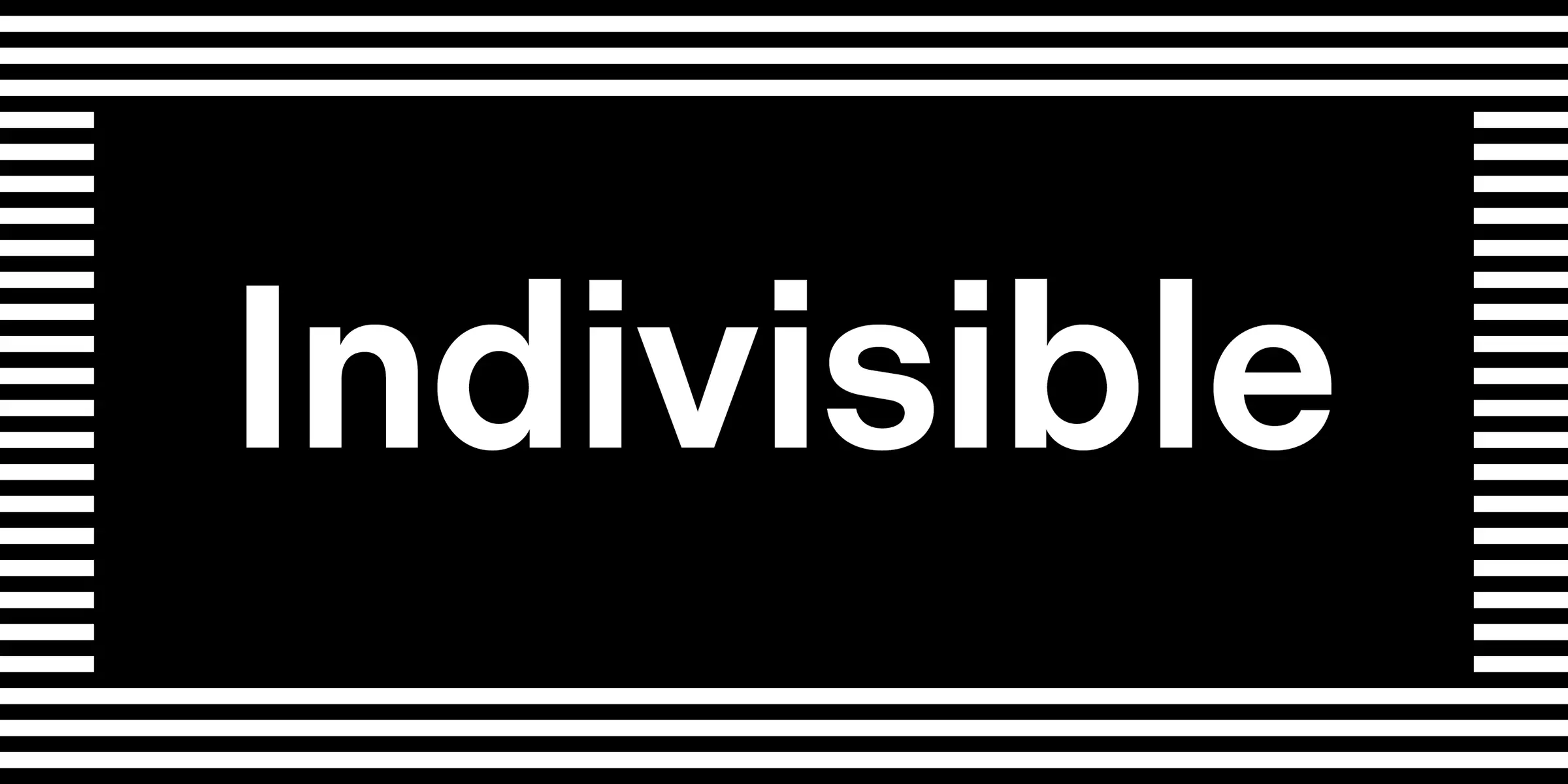 Indivisible font by Process Type Foundry — the word “Indivisible” in white sans-serif letters on a black background, framed by horizontal white stripes at the top, bottom, and sides