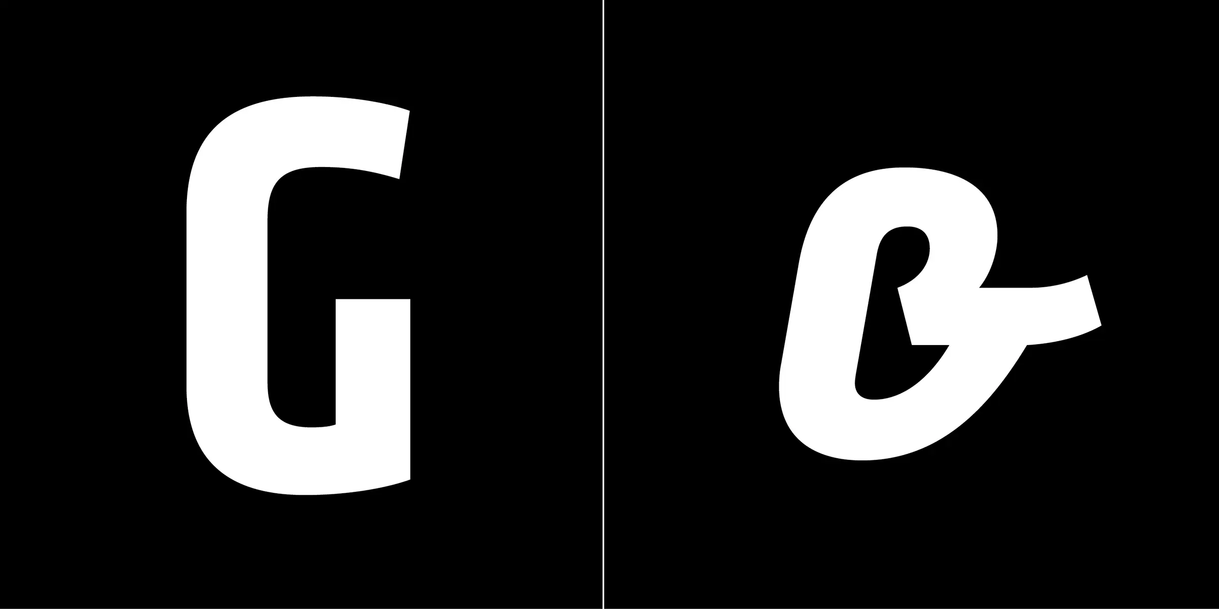 Klavika font by Process Type Foundry — a white sans-serif capital letter G on the left and a white stylized, italic ampersand on the right, separated by a thin vertical line on a black background