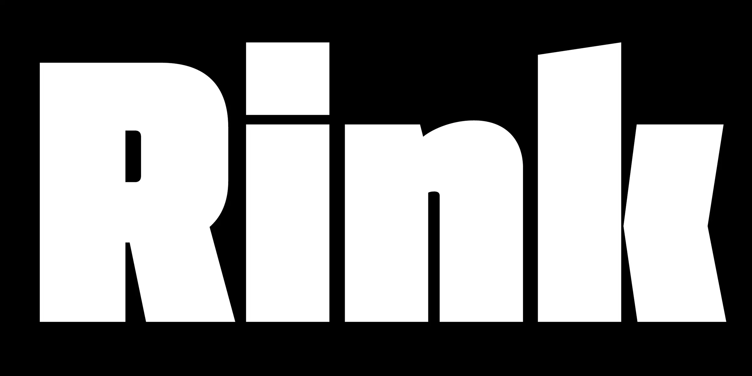 Klavika font by Process Type Foundry — the word Rink in white, heavy, blocky sans-serif letters with a square tittle on the letter i, set against a solid black background