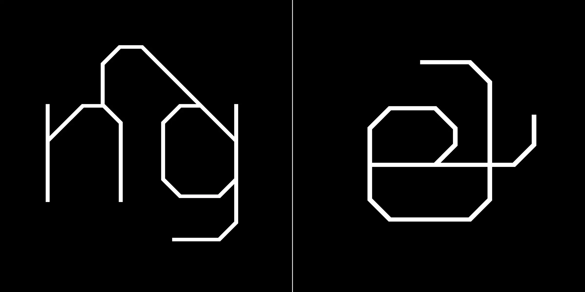 Lingua font by Process Type Foundry — the letters n, g, and e formed by white lines with octagonal corners