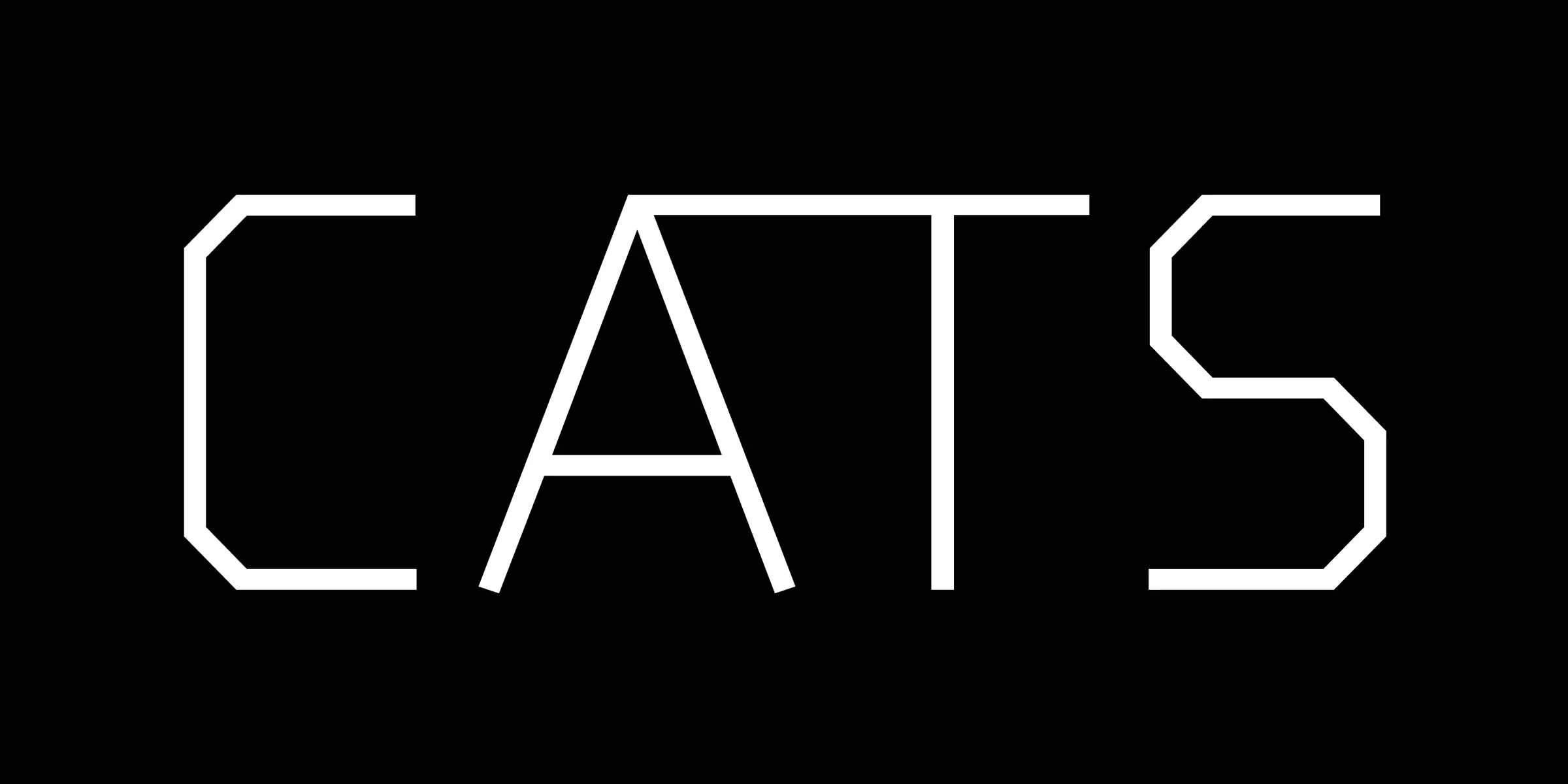 Lingua font by Process Type Foundry — the letters C, A, T, and S in a monolinear sans-serif with sharp corners and diagonal cuts