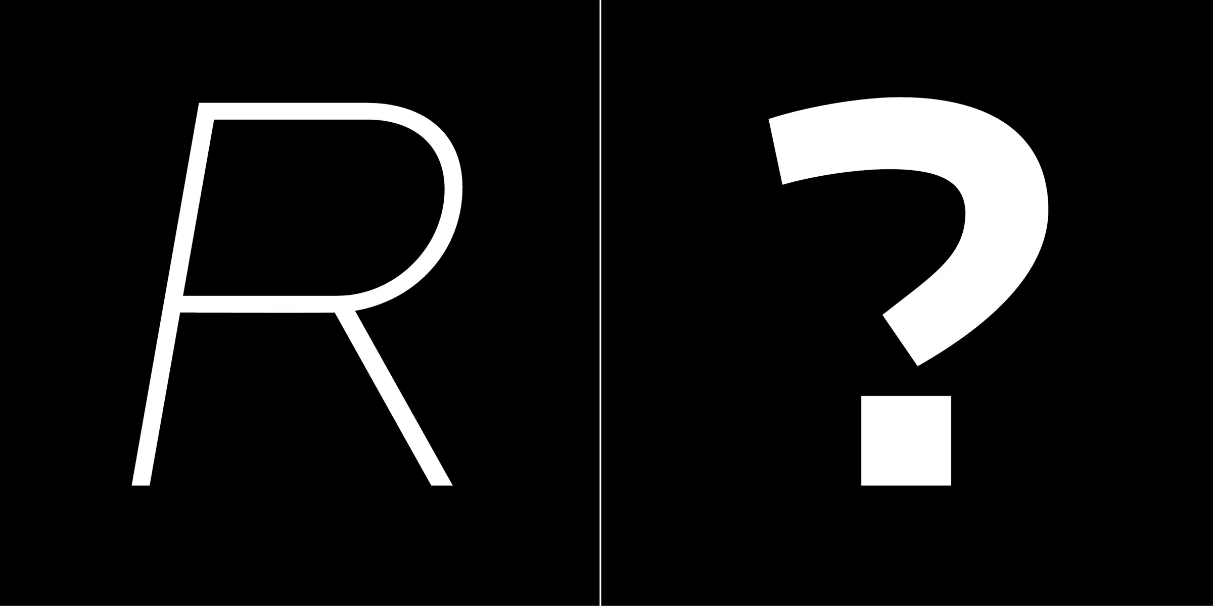 Locator font by Process Type Foundry — the letter R in a thin sans-serif upright style and a bold question mark