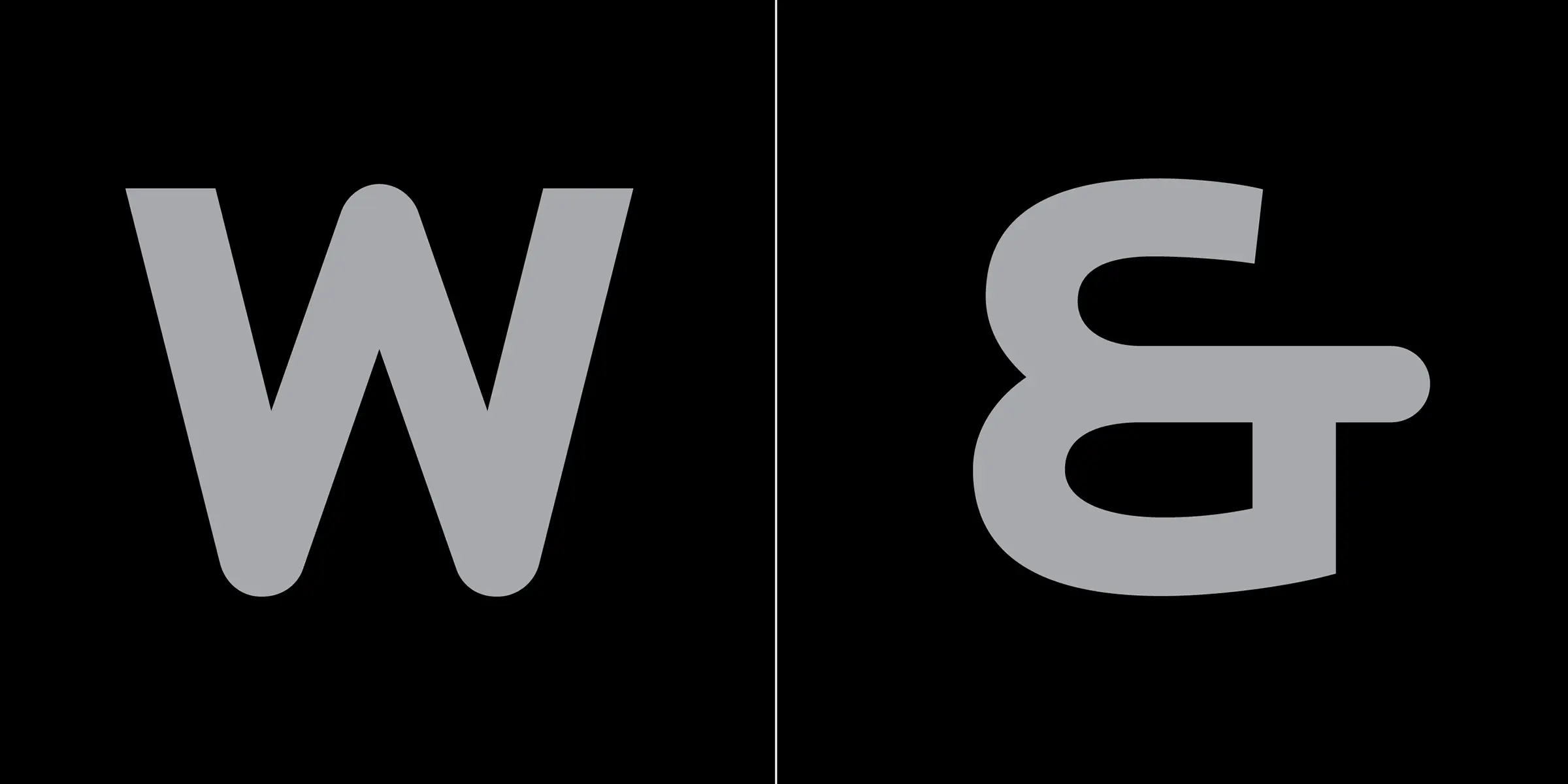 Locator font by Process Type Foundry — the letter W and an ampersand in a light gray sans-serif typeface, separated by a thin vertical line on a black background