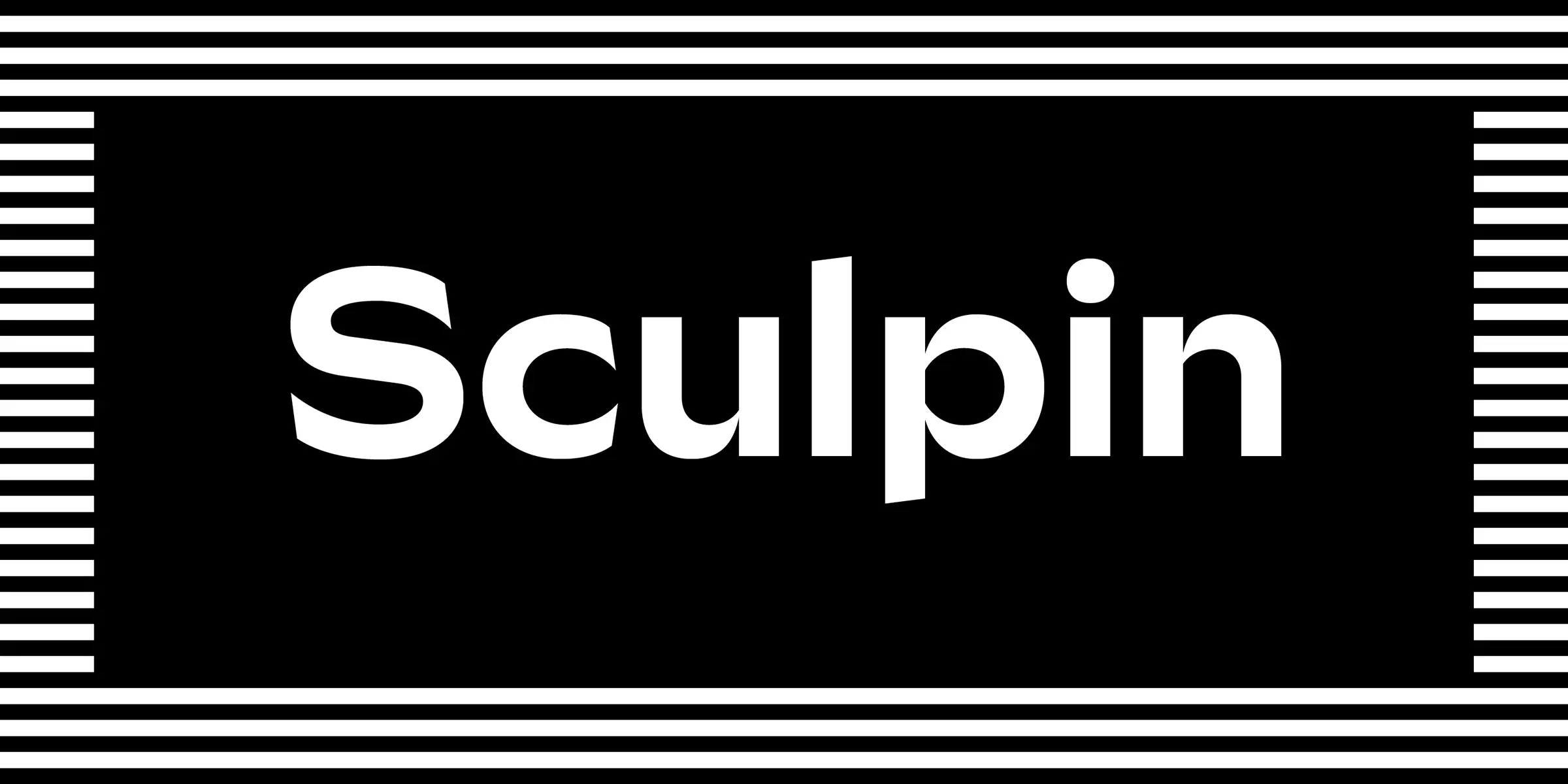 Sculpin font by Process Type Foundry — the word “Sculpin” in upright sans-serif letters, framed by horizontal stripes at the top and bottom and vertical stripes on the sides