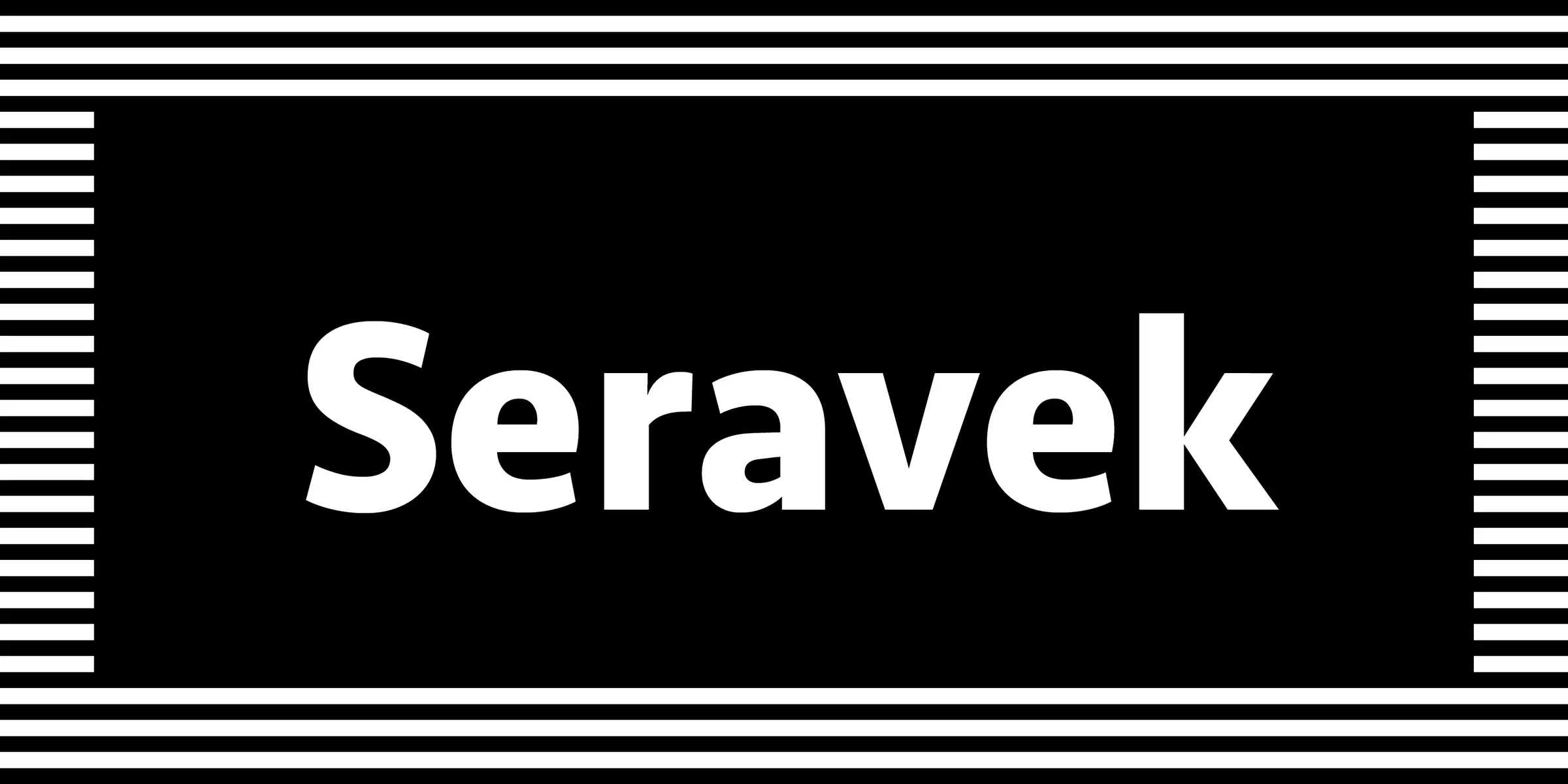 Seravek font by Process Type Foundry — the word “Seravek” in white sans-serif letters, framed by a black-and-white striped border