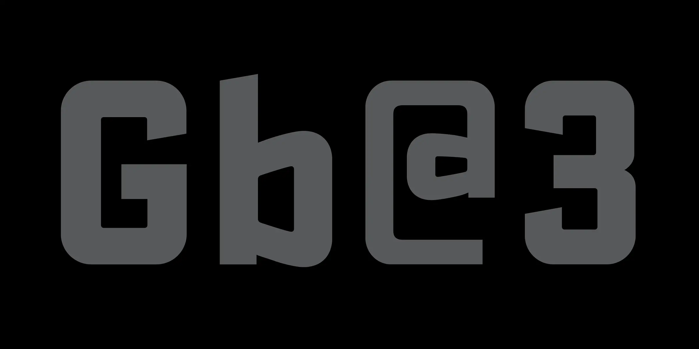 Stratum 1 font by Process Type Foundry — the letters G, b, an at sign, and the number 3 in a blocky, dark gray sans-serif font on a black background