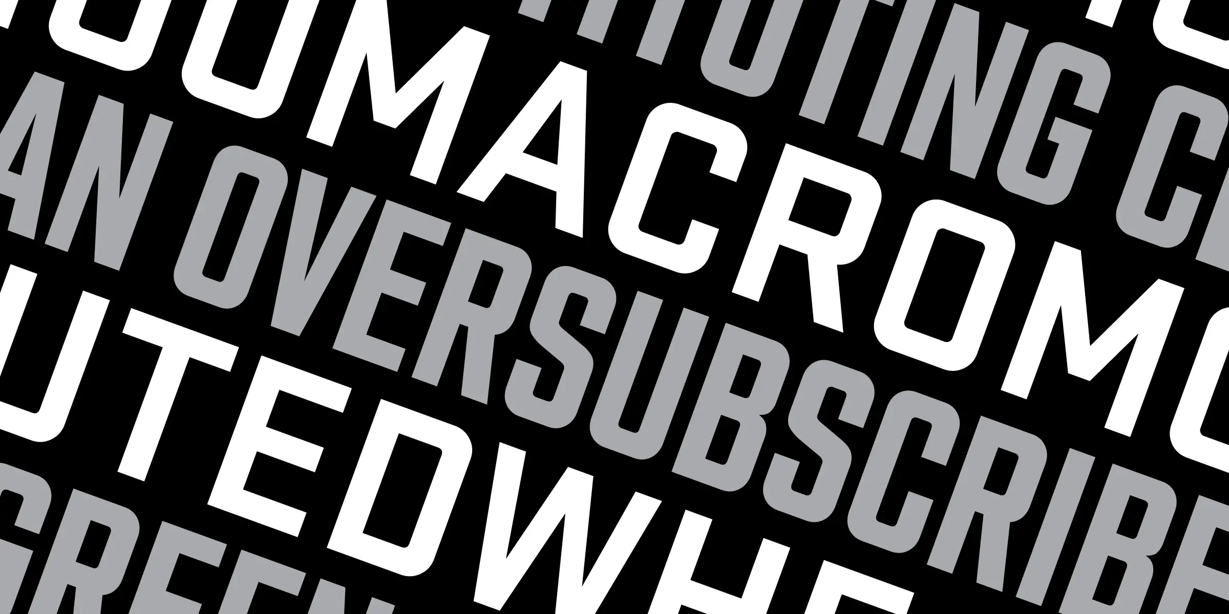 Stratum 2 font by Process Type Foundry — the words RECONSTIT, DUMACROMO, VERSUR, and TE set in a bold, squarish sans-serif typeface, arranged in diagonal, alternating white and grey lines on a black background